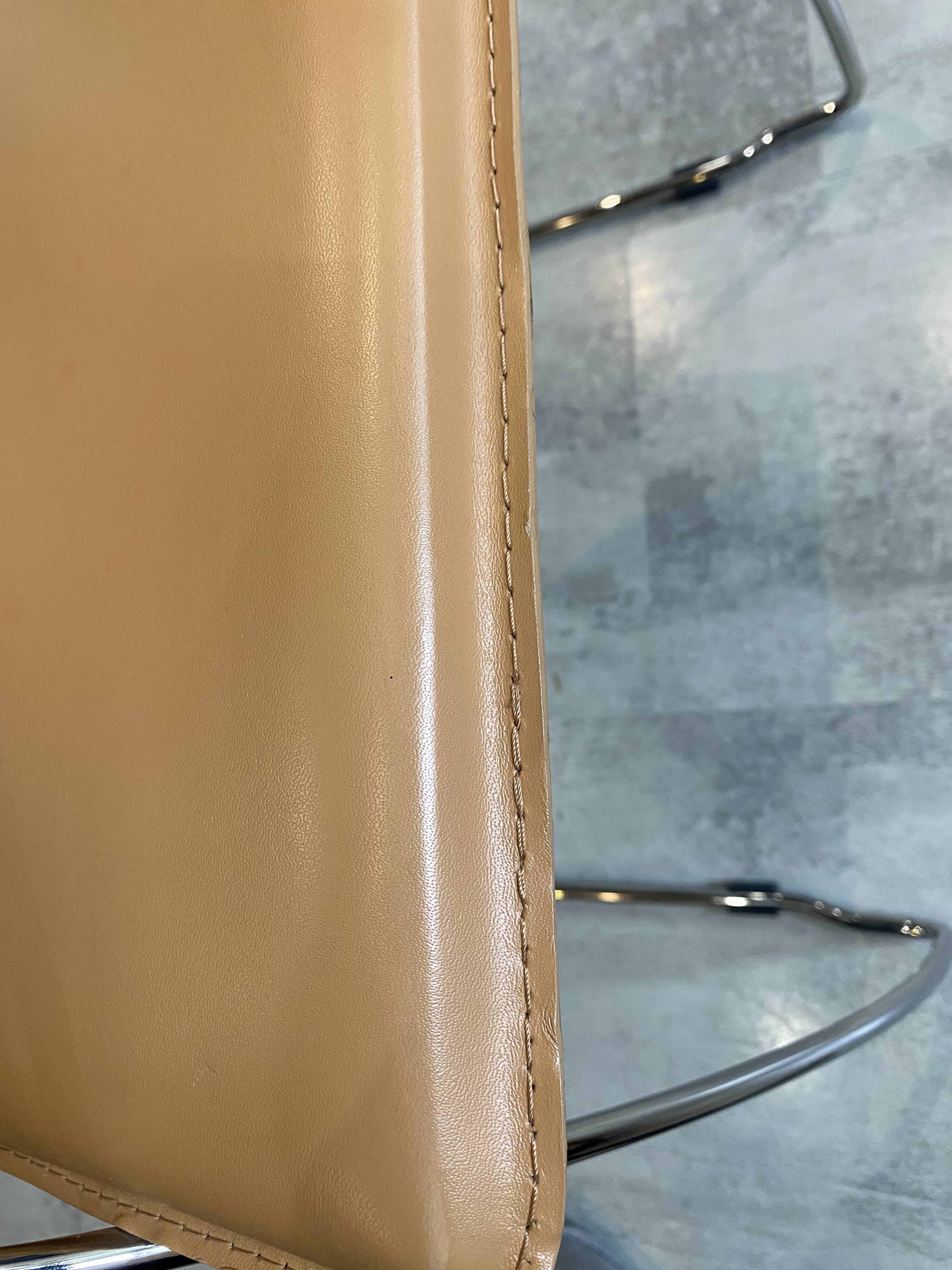 1 Linda armchair chair by Arrben in camel brown leather with a chrome steel frame.