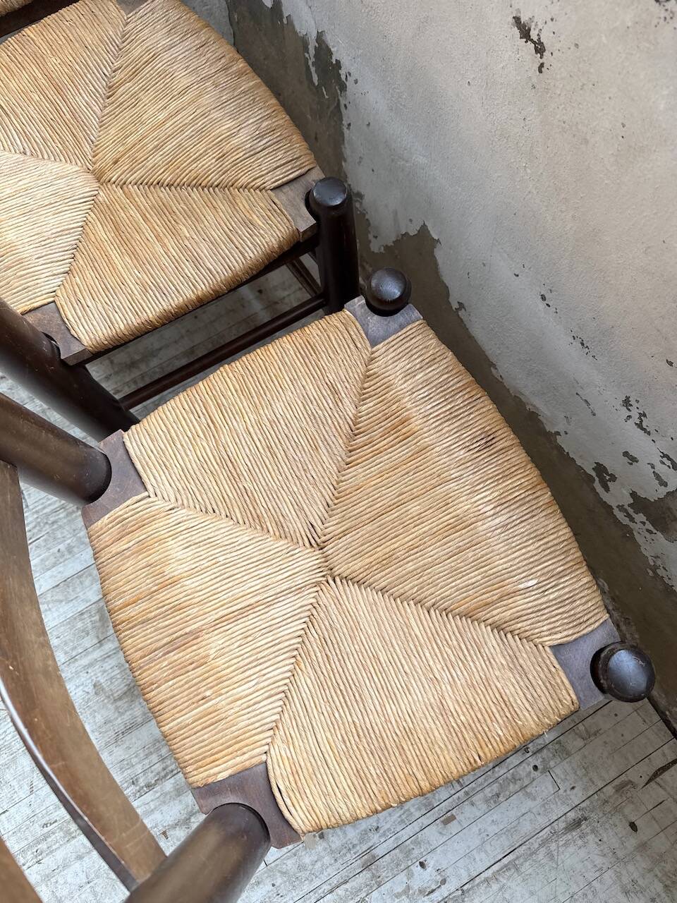 Straw chairs oak 1940s Dudouyt