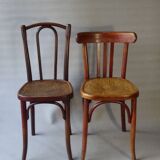 Set of 36 mismatched Bistrot chairs, 1920 to 1950, wooden seats.