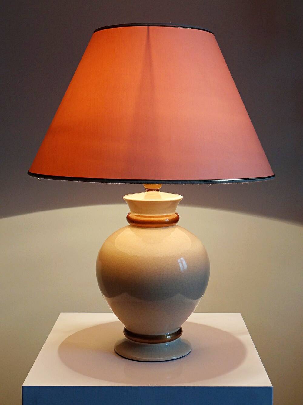 Vintage cracked cream white faience lamp Le Dauphin 1960s-70s Panama
