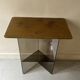 Vintage console in smoked glass and textured organic brown, 70s design.