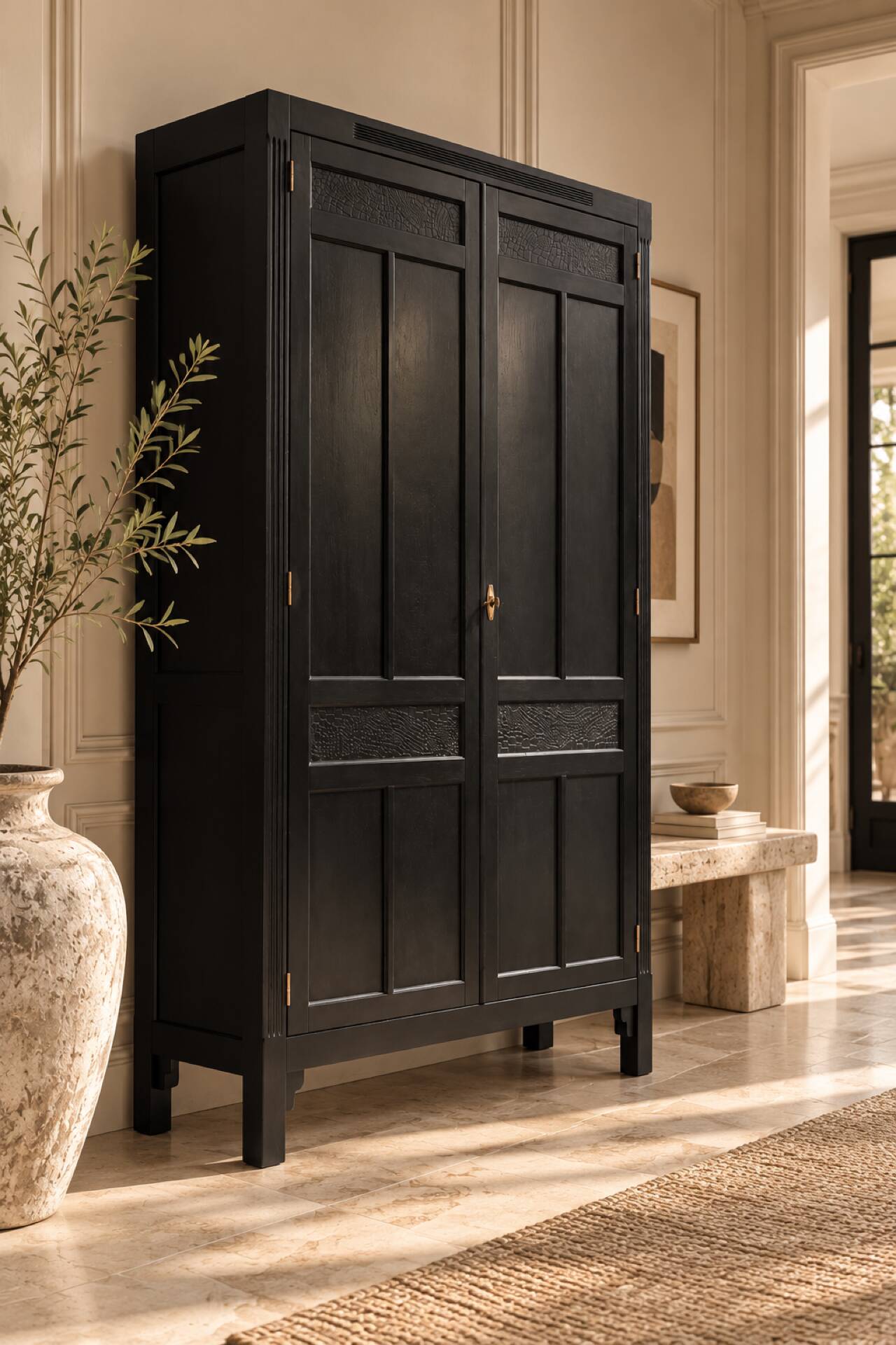 Renovated black Art Deco Parisian wardrobe