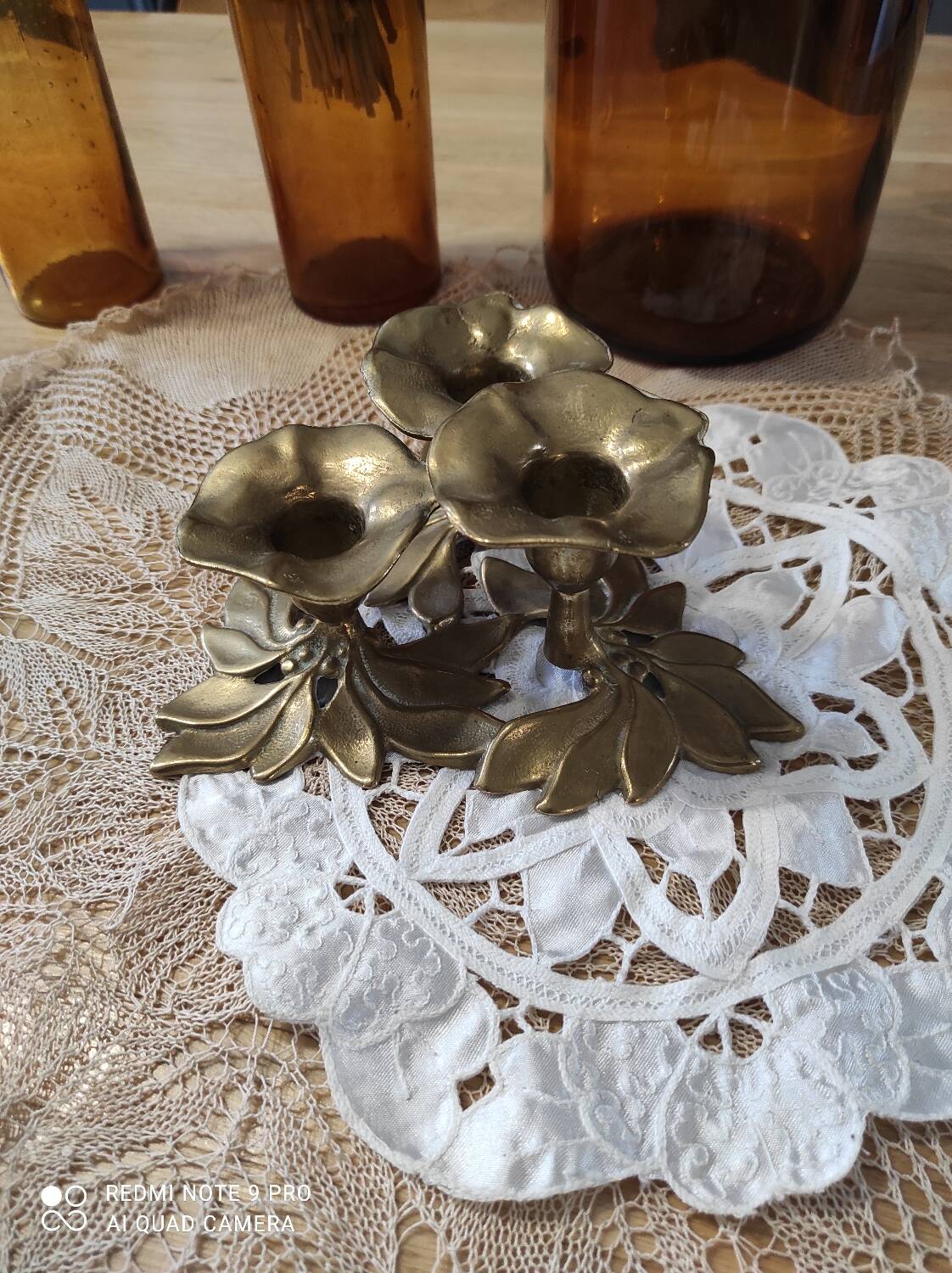 Brass flower candle holder