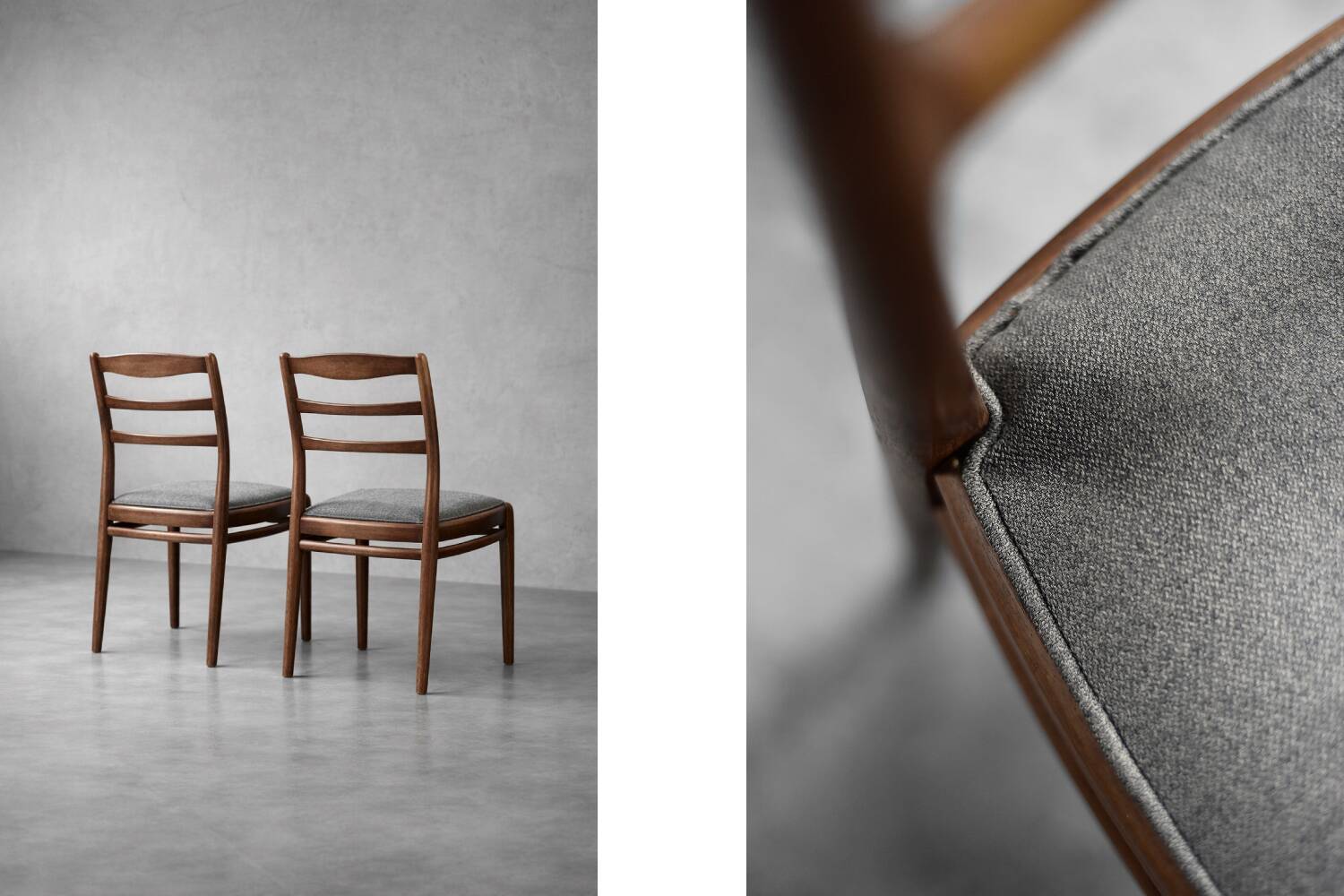 Vintage Mid-Century Danish Modern Elegant Teak & Grey Fabric Chairs, 1960s