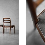 Vintage Mid-Century Danish Modern Elegant Teak & Grey Fabric Chairs, 1960s