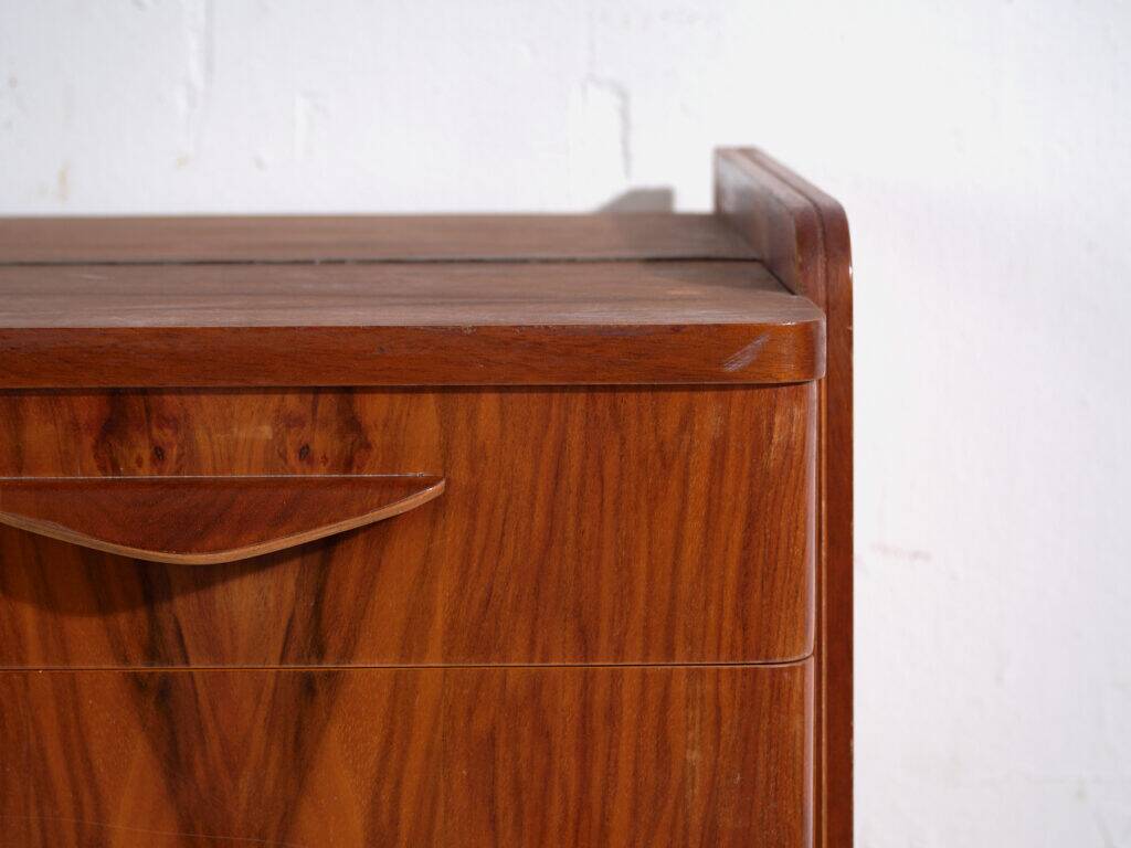 Mid-century walnut veneer sideboard with triangular handles – Czechoslovakia, circa 1960