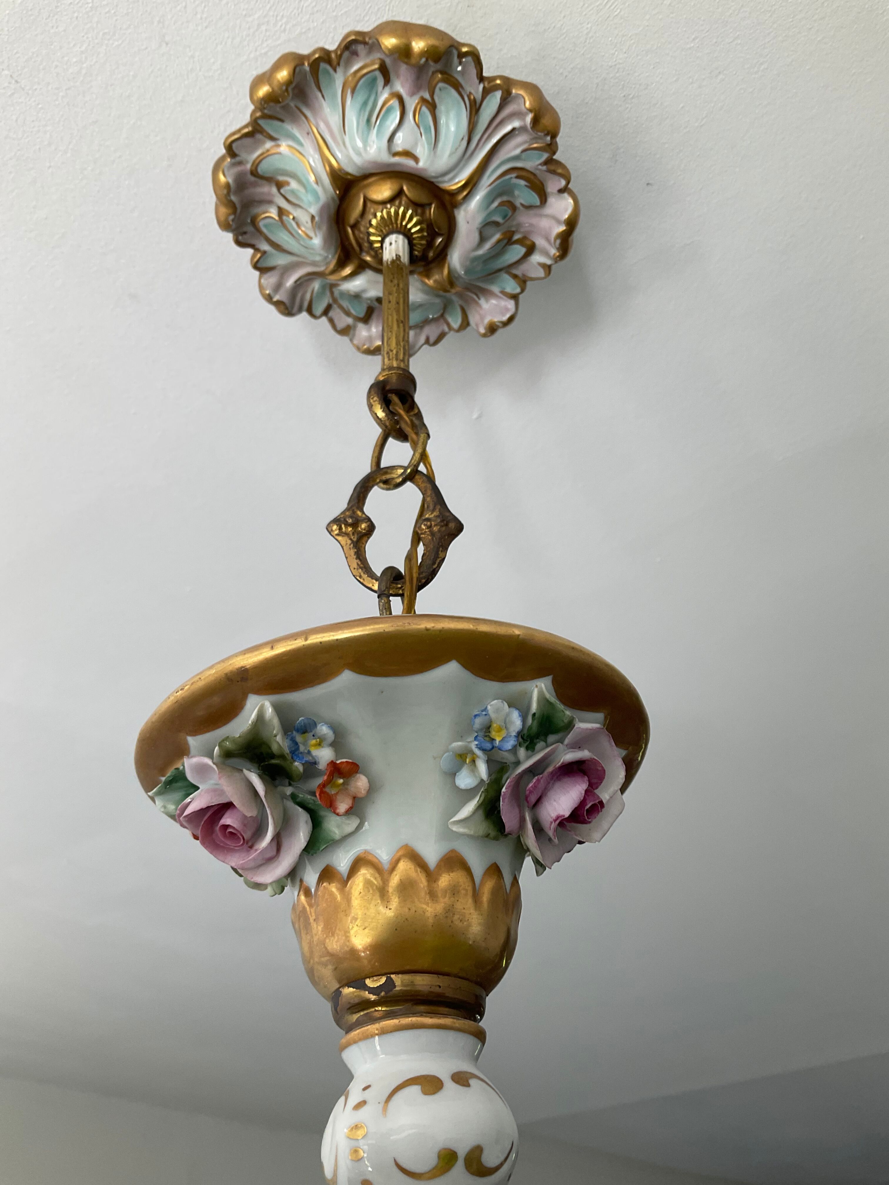 Old chandelier Capodimonte porcelain Italy 6 arms