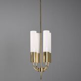 Large Glashütte Limburg brass & opaline chandelier, Germany, 1970s