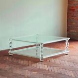Two Tiered Coffee Table Manufactured for Maison Romeo in Lucite & Glass, France 1970s