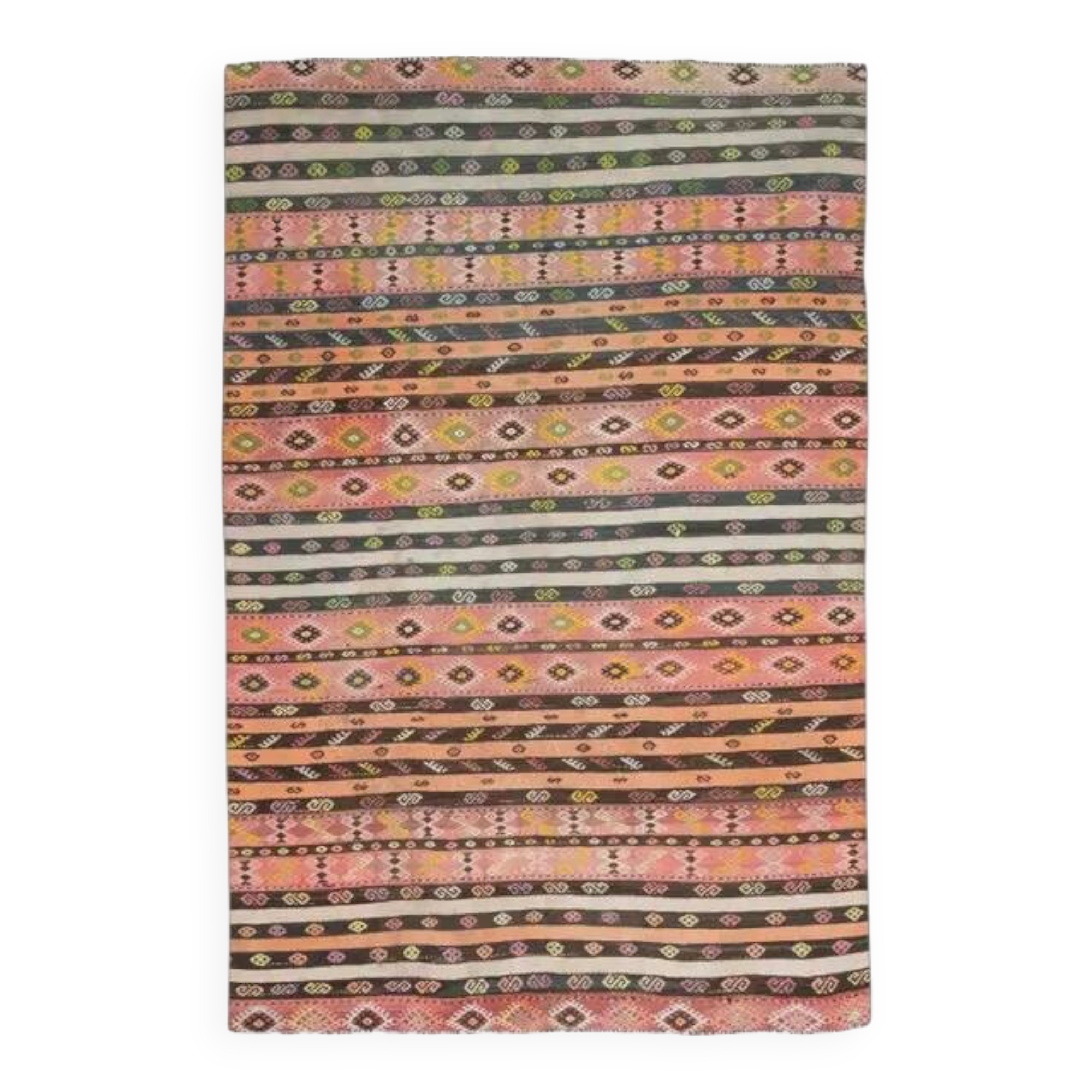 Striped Kilim Turkish Vintage Handmade Pink Orange Wool Area Rug 177x268