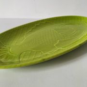 Plat à poisson Gien vert vintage en relief