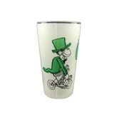 Glass illustrated by Cabu on the theme of the circus, 3 learned monkeys on a bike, green