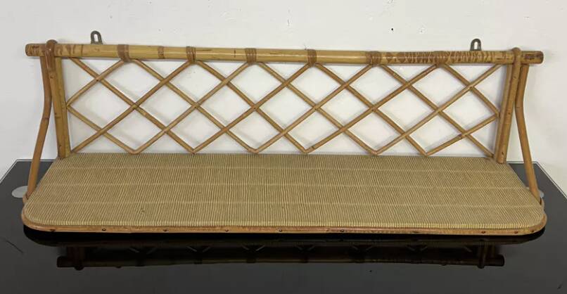 Vintage rattan wall shelf