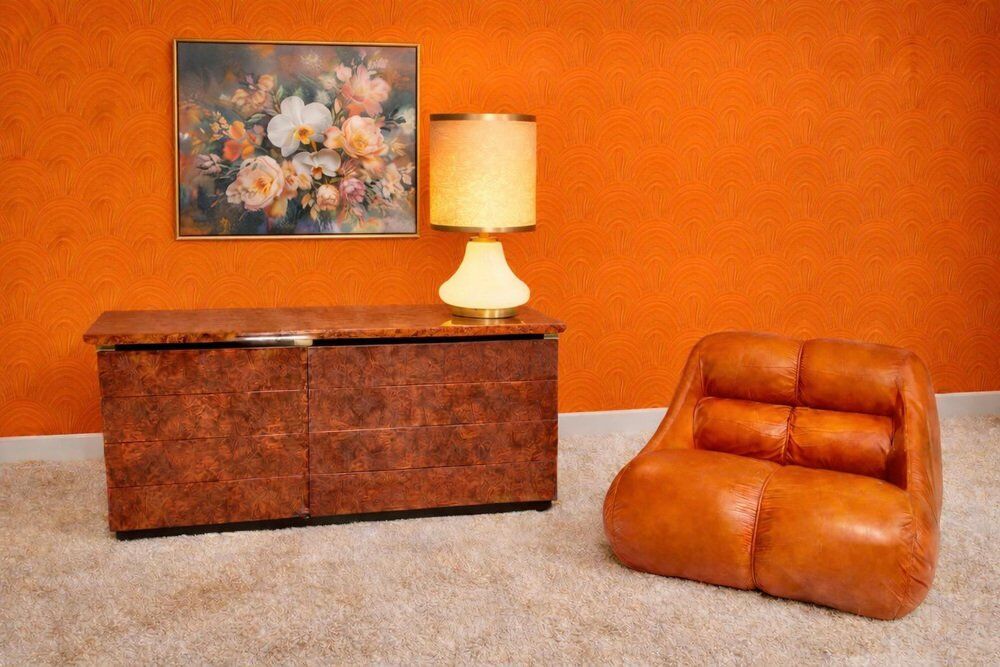 Italian drawer credenza in high gloss burl and brass, Italy, 1970s