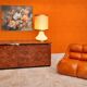 Italian drawer credenza in high gloss burl and brass, Italy, 1970s