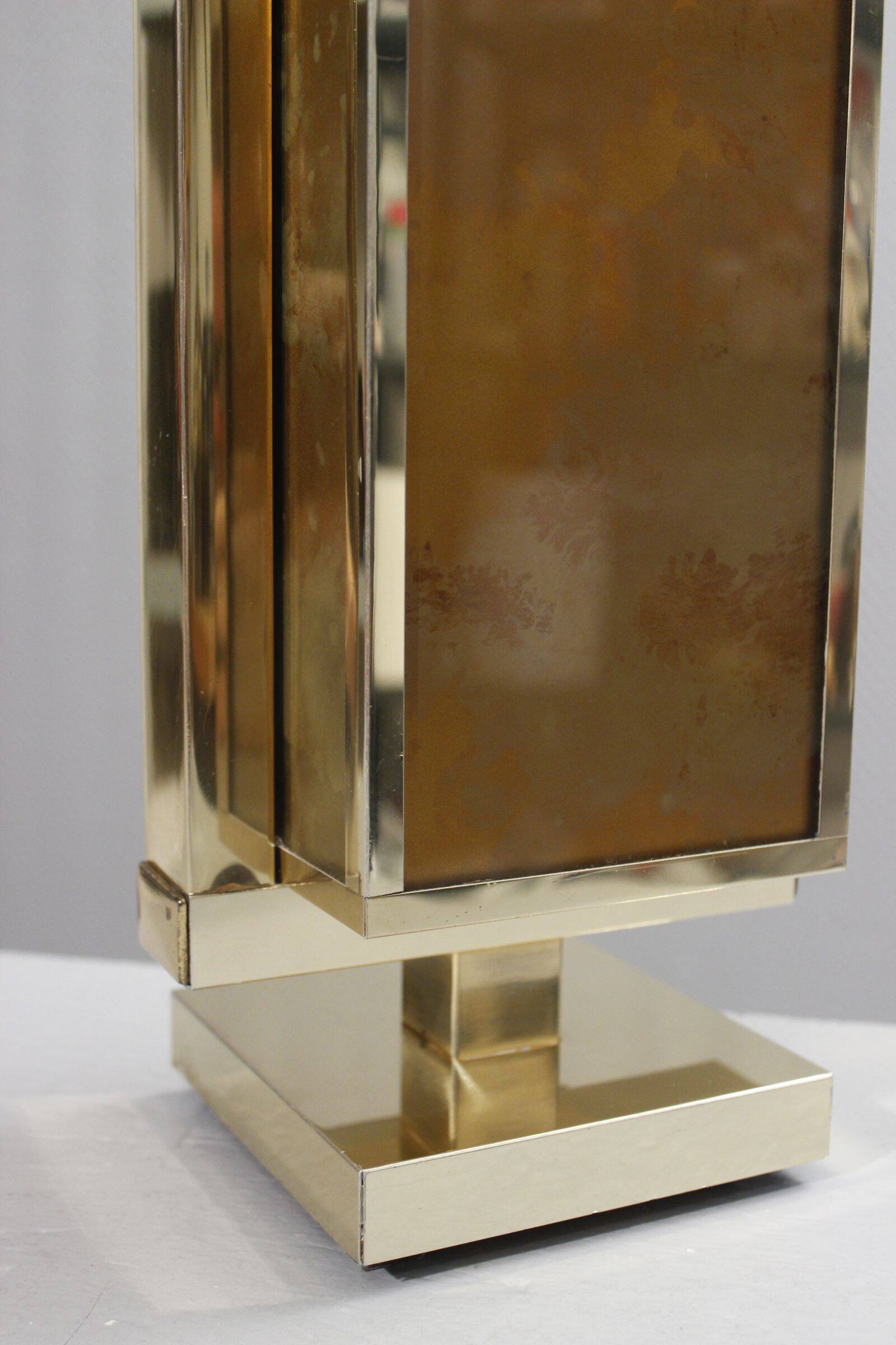 Philippe Cheverny large brass lamp with eglomisé glass, France 1970s