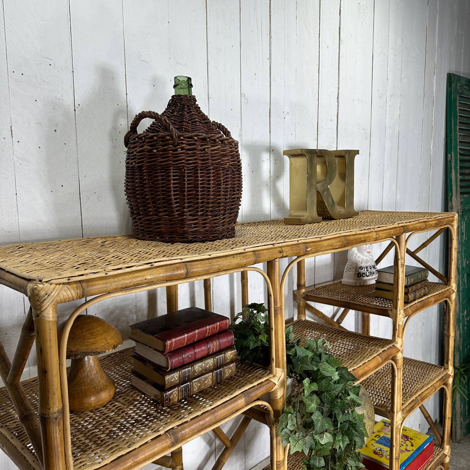 Bamboo and rattan shelf