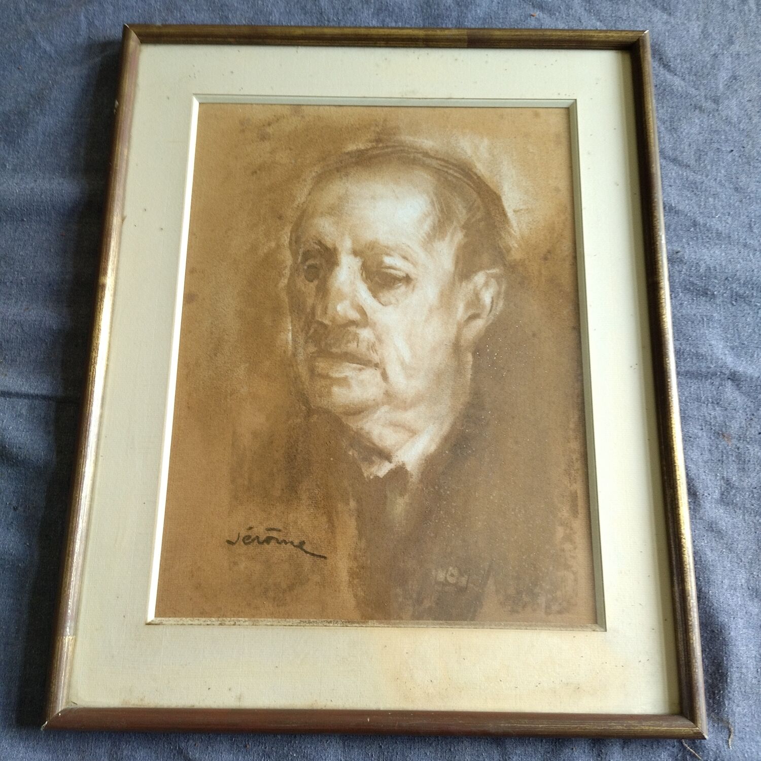 Tableau peinture sur papier autoportrait Pierre Jérôme