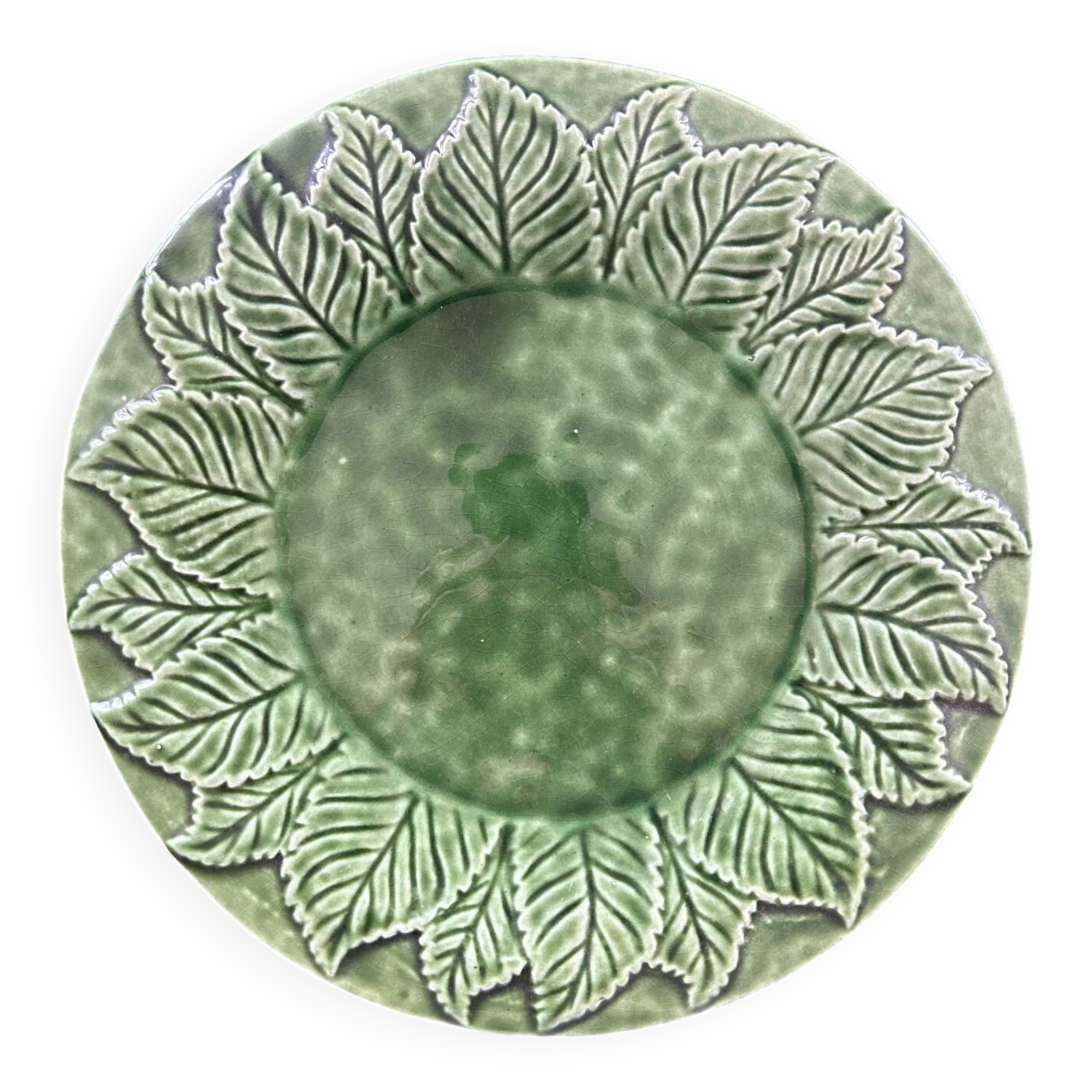 Green leaf dish in slip