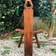 Chaise vintage tripode en bois et cuir années 60