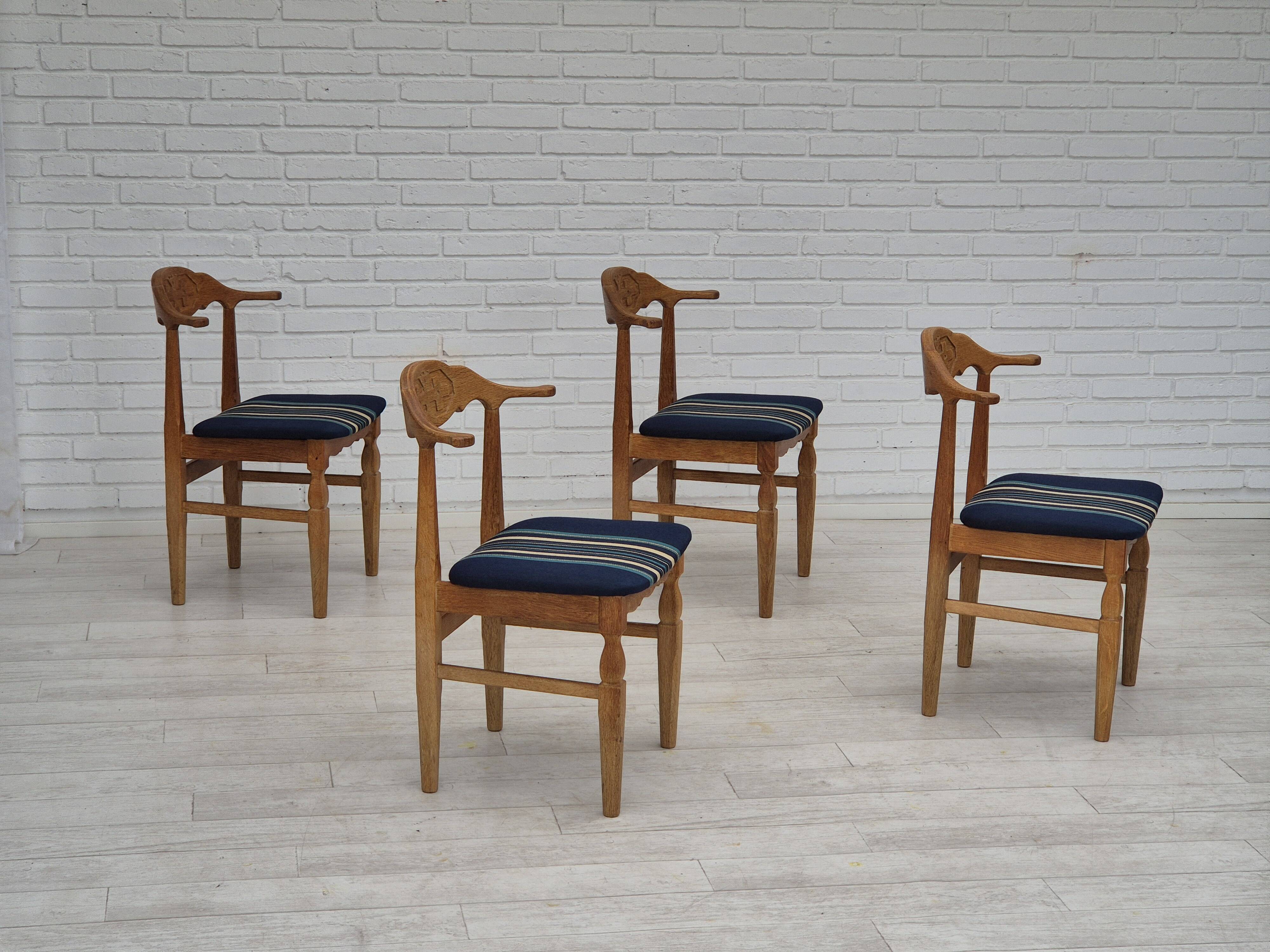 1970s, Danish design by Henning Kjærnulf for EG Kvalitetsmøbel, set of 4 dining chairs, original.