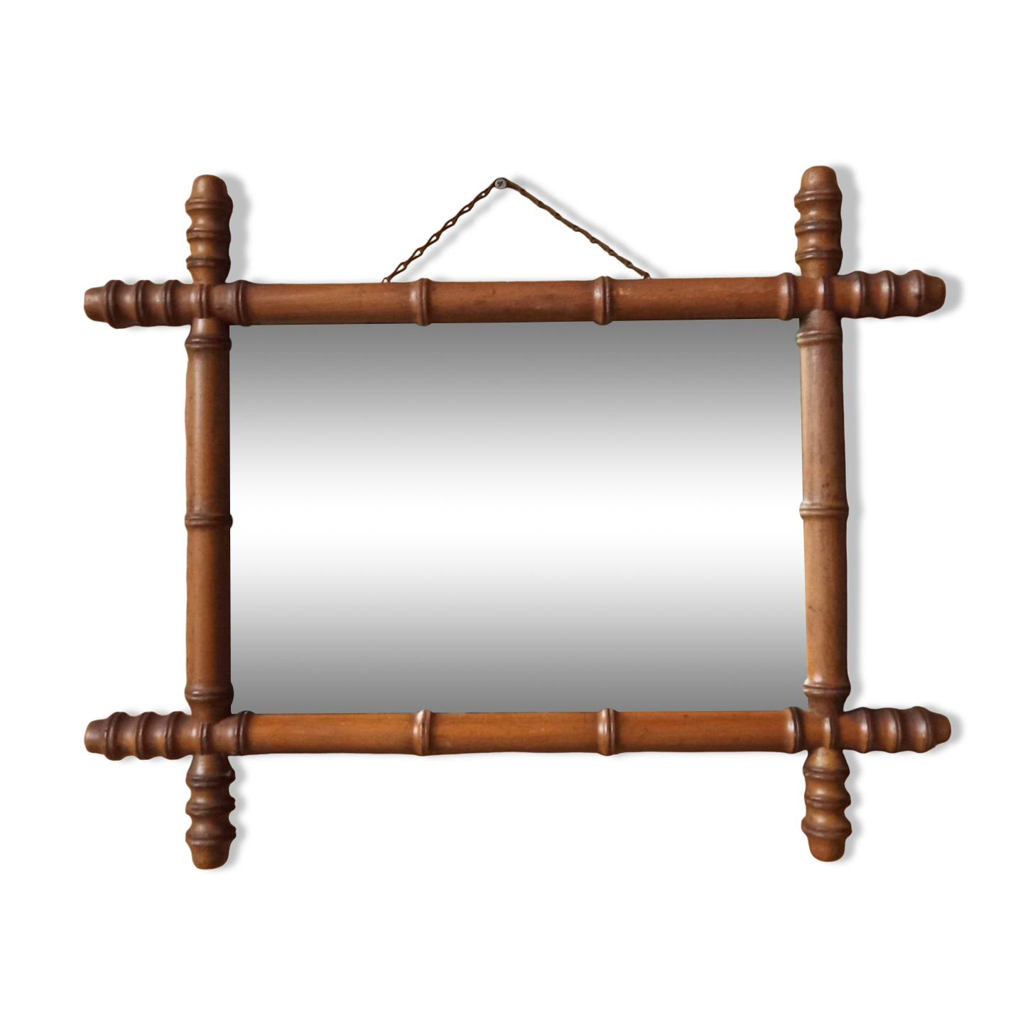 Turned wooden mirror imitation bamboo