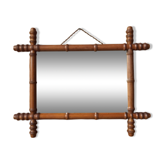 Turned wooden mirror imitation bamboo