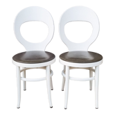 Paire chaises Baumann mouette blanches, vintage, années 70