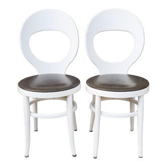 Paire chaises Baumann mouette blanches, vintage, années 70