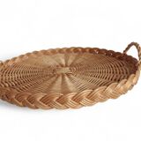 Rustic French Provence Large Round Handled Wicker Tray, France