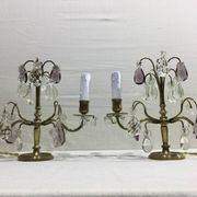 Pair of girandole lamps in bronze and crystal