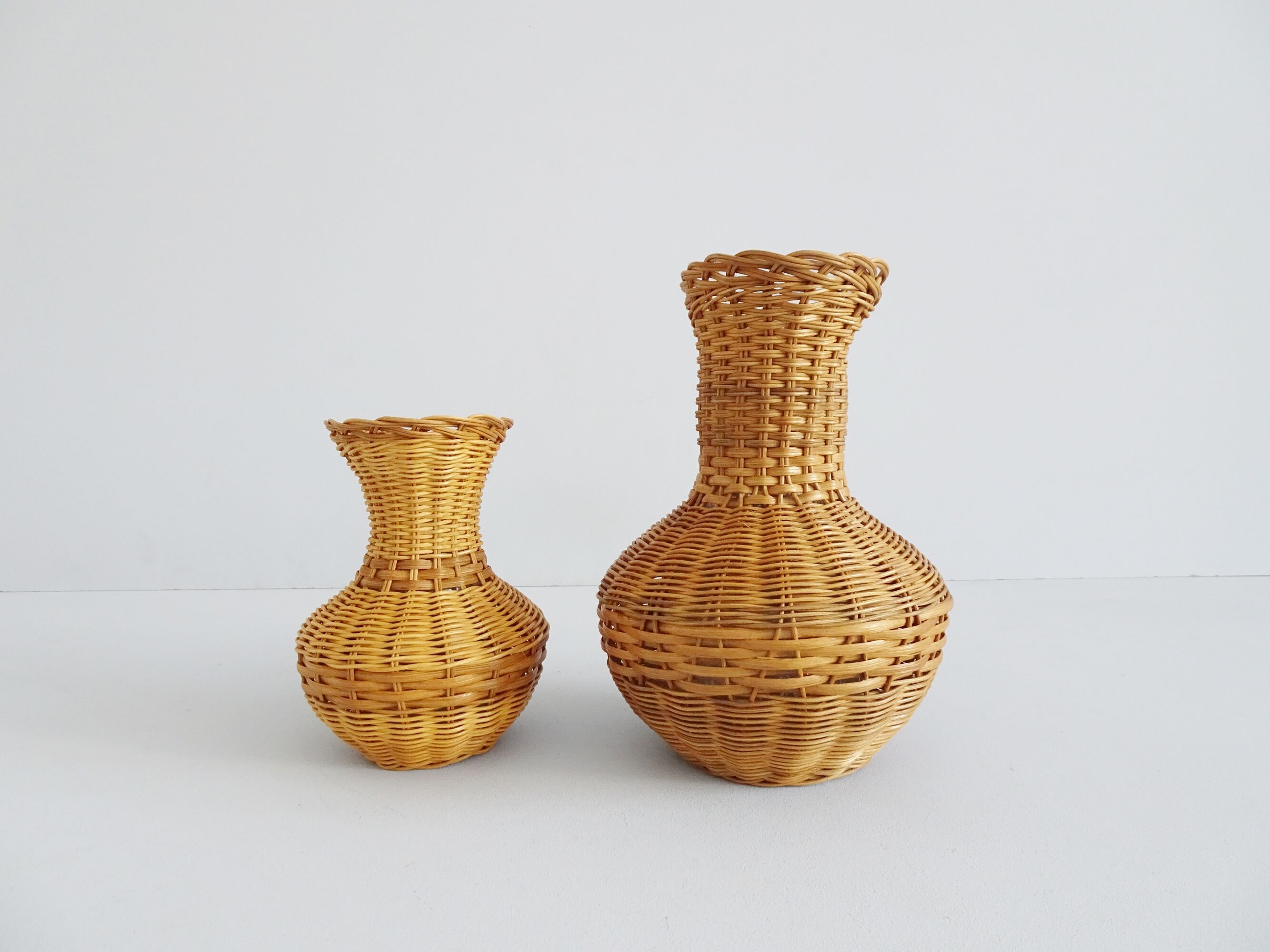 Rattan pitcher set, braided 1960s