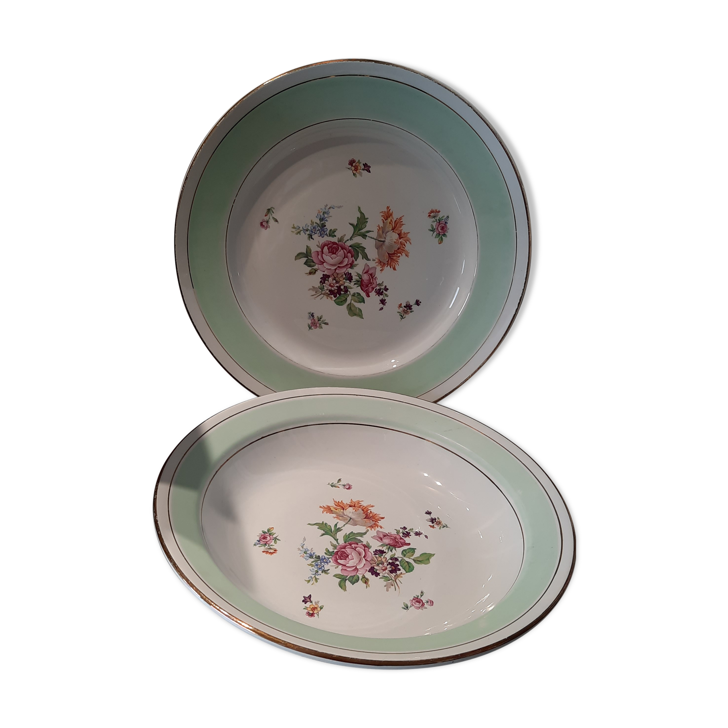 Set of 2 serving dishes half porcelain old L Amandinoise