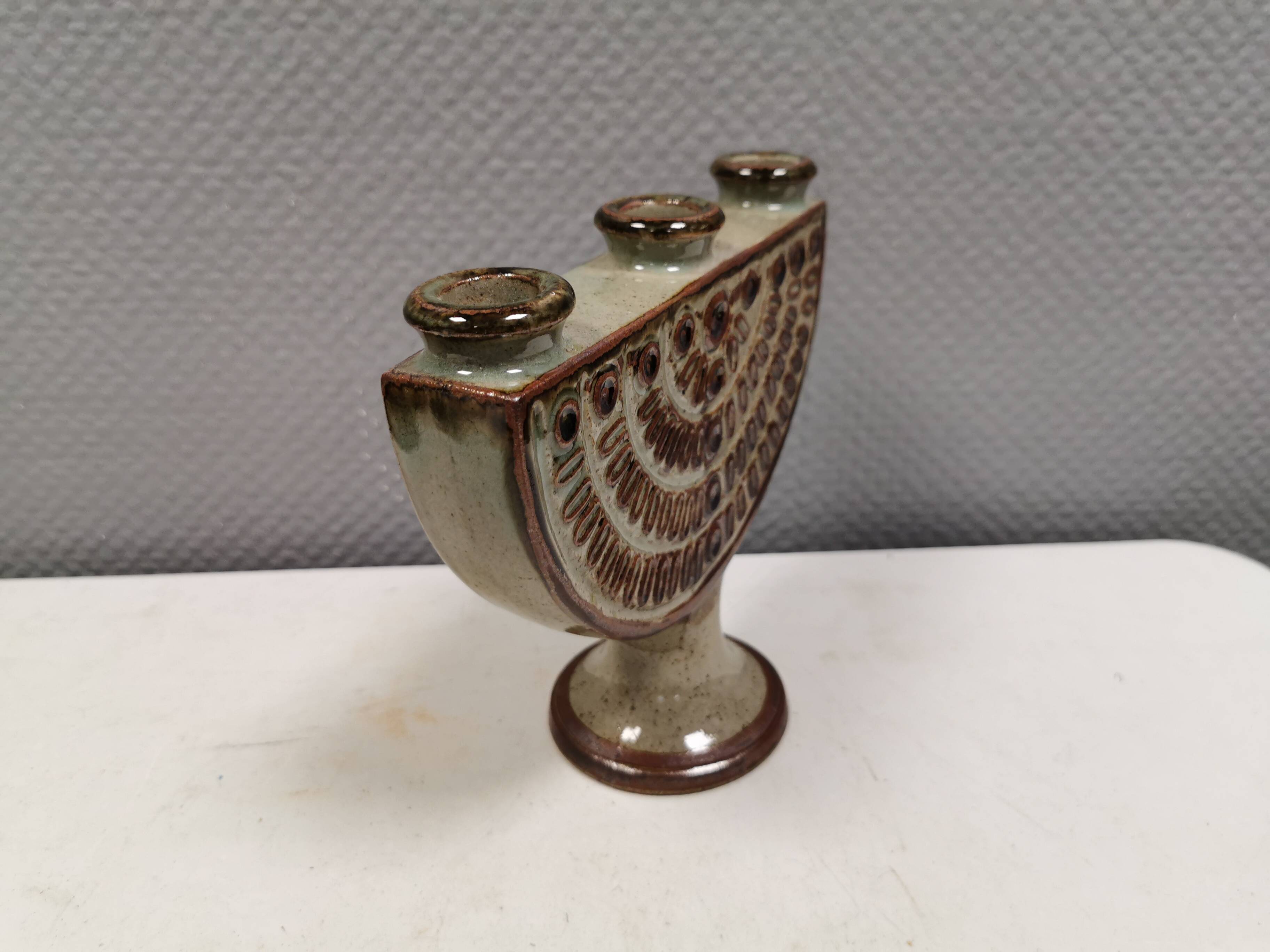 Three-armed ceramic candlestick. Denmark 1970s