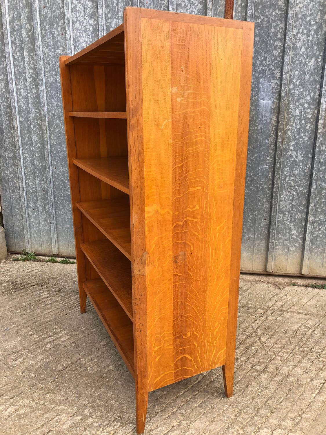 Vintage oak bookcase with compass base