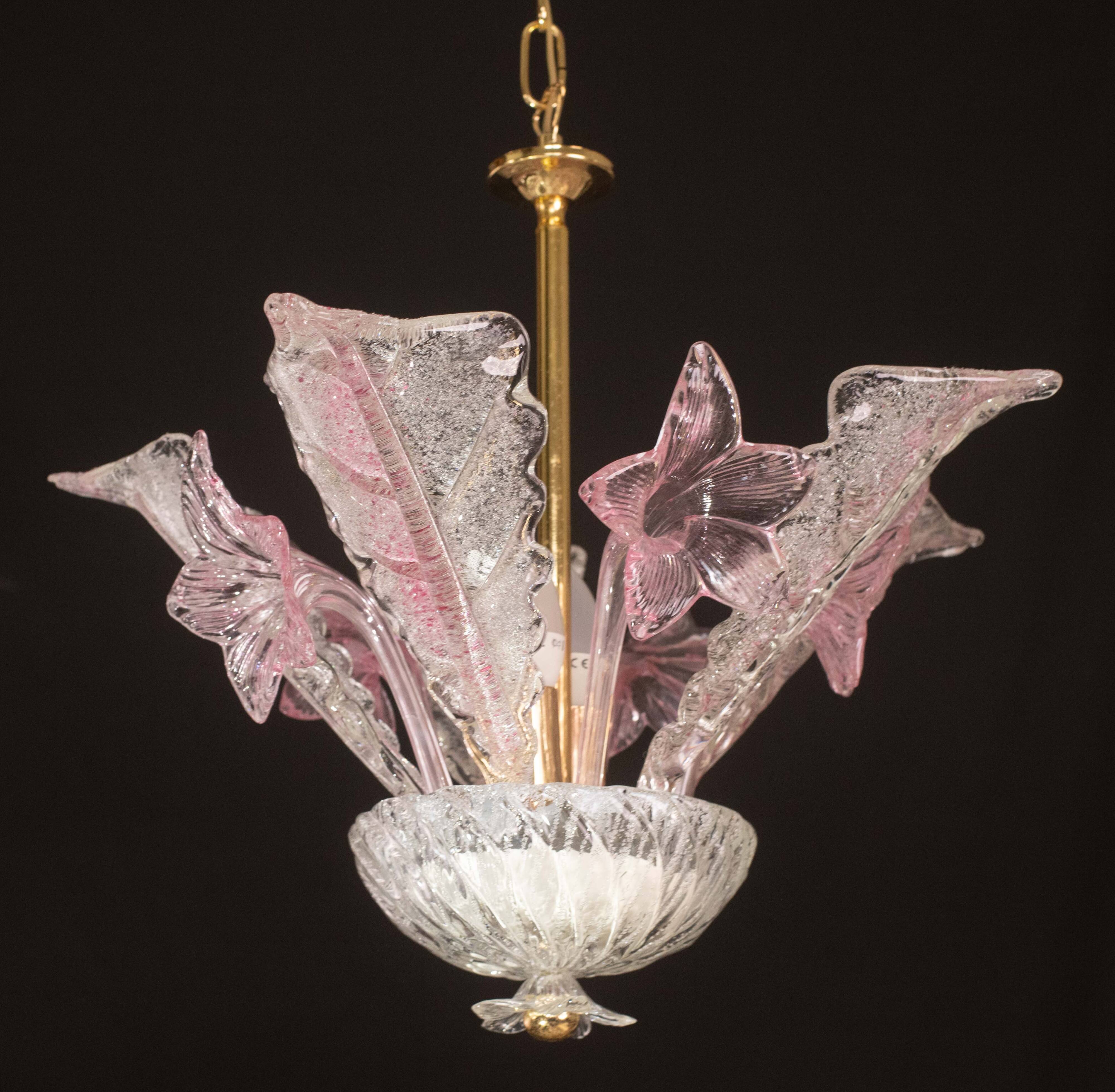 Charming Vintage Pink Flowers Murano Chandelier, 1970