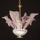 Charming Vintage Pink Flowers Murano Chandelier, 1970