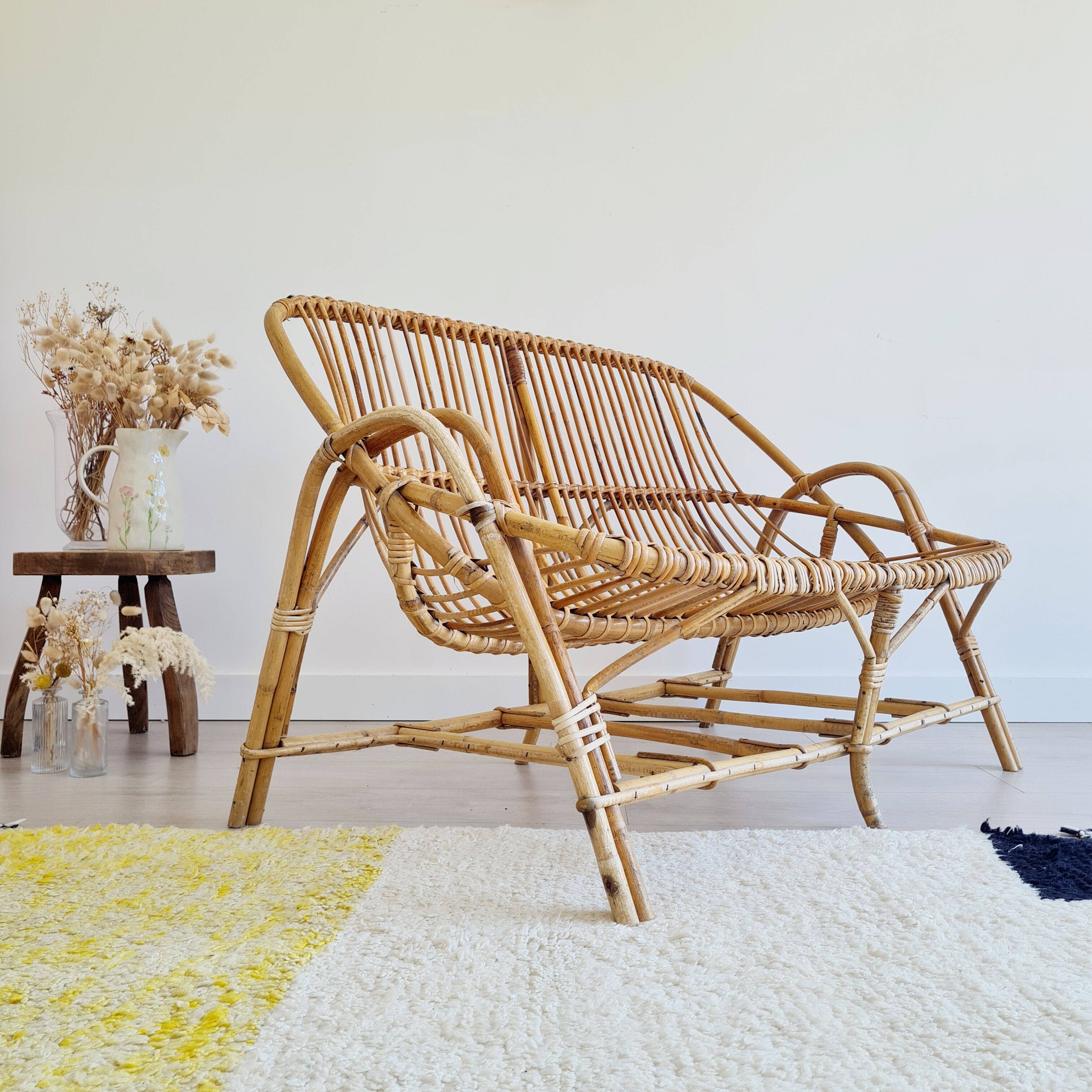 Antique rattan bench