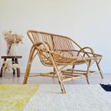 Banquette ancienne en rotin