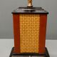 Lamp Le Dauphin black ceramic glazed, wicker canelé, imitation leather havana ~ 70's