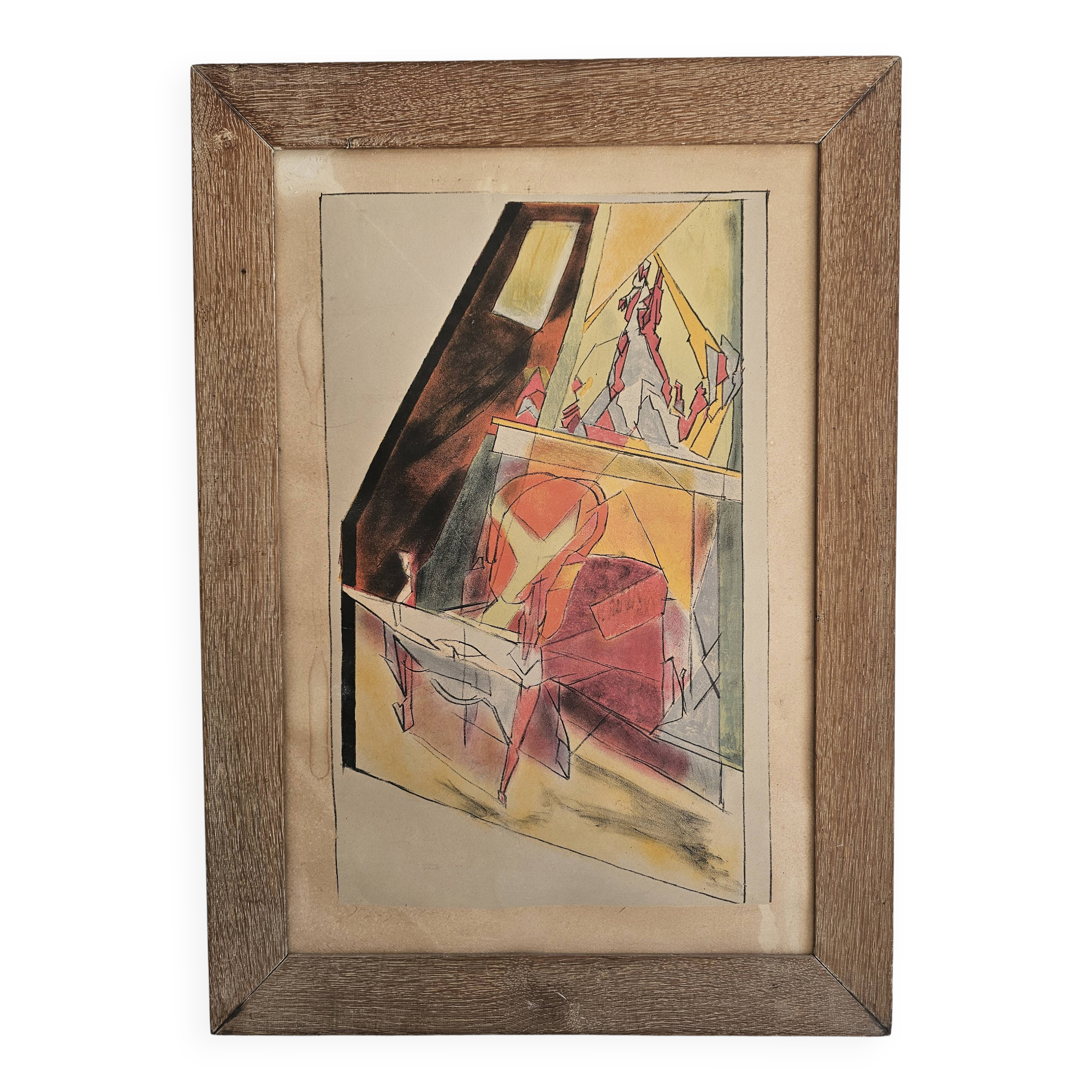 Tableau Lithographie couleurs sur vélin Le Fauteuit 28/200 Signé Jacques Vi