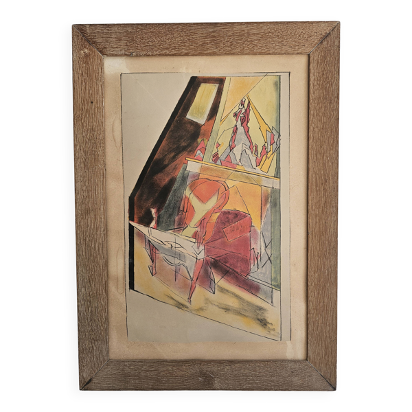Tableau Lithographie couleurs sur vélin Le Fauteuit 28/200 Signé Jacques Vi