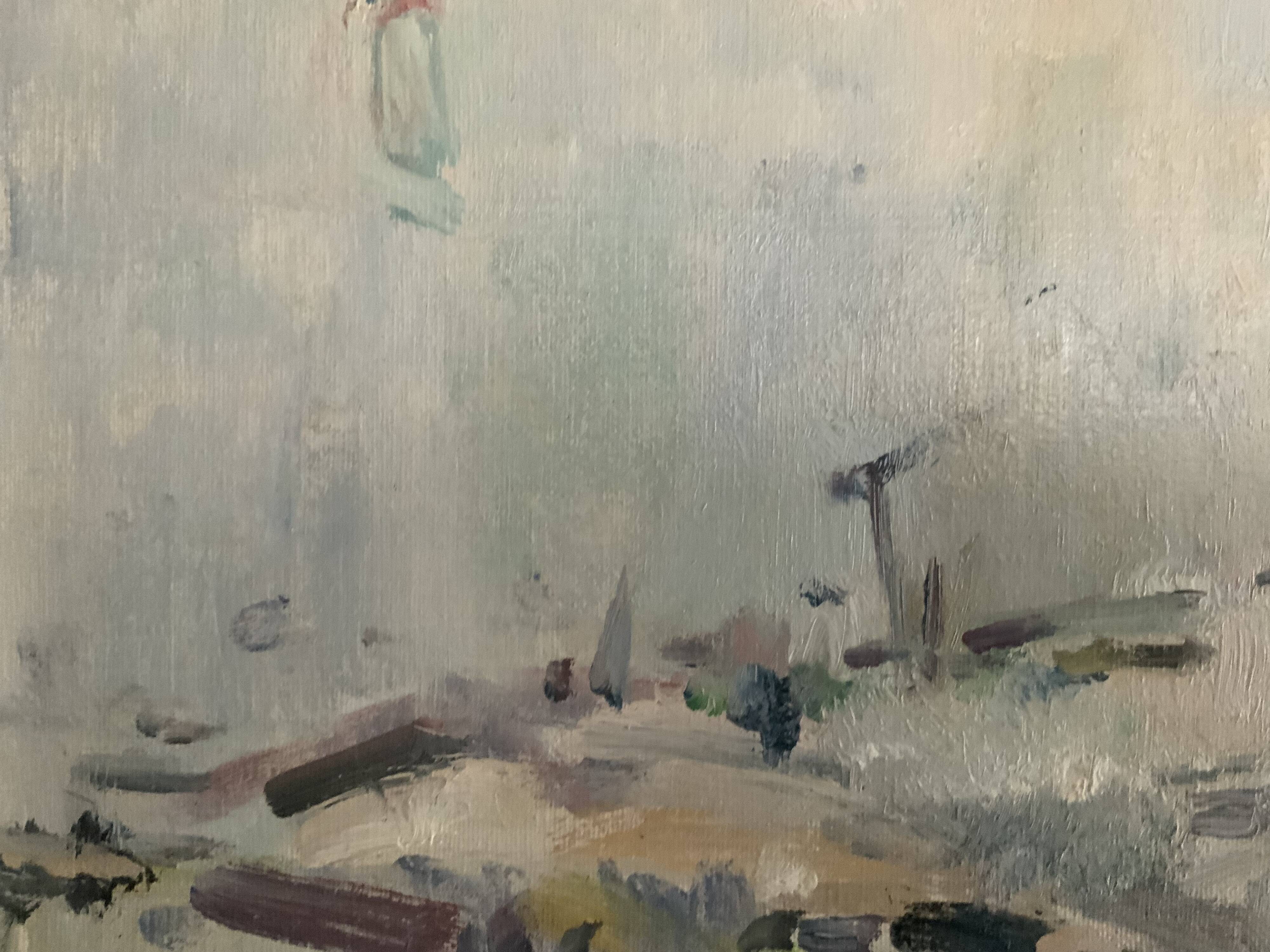 Vintage Impressionist Sea Scape Oil on Canvas Signed E.Ollers (1888-1959) Framed