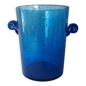 Seau à champagne en verre bullé bleu