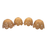 Set of 4 vintage wicker pendant lamps