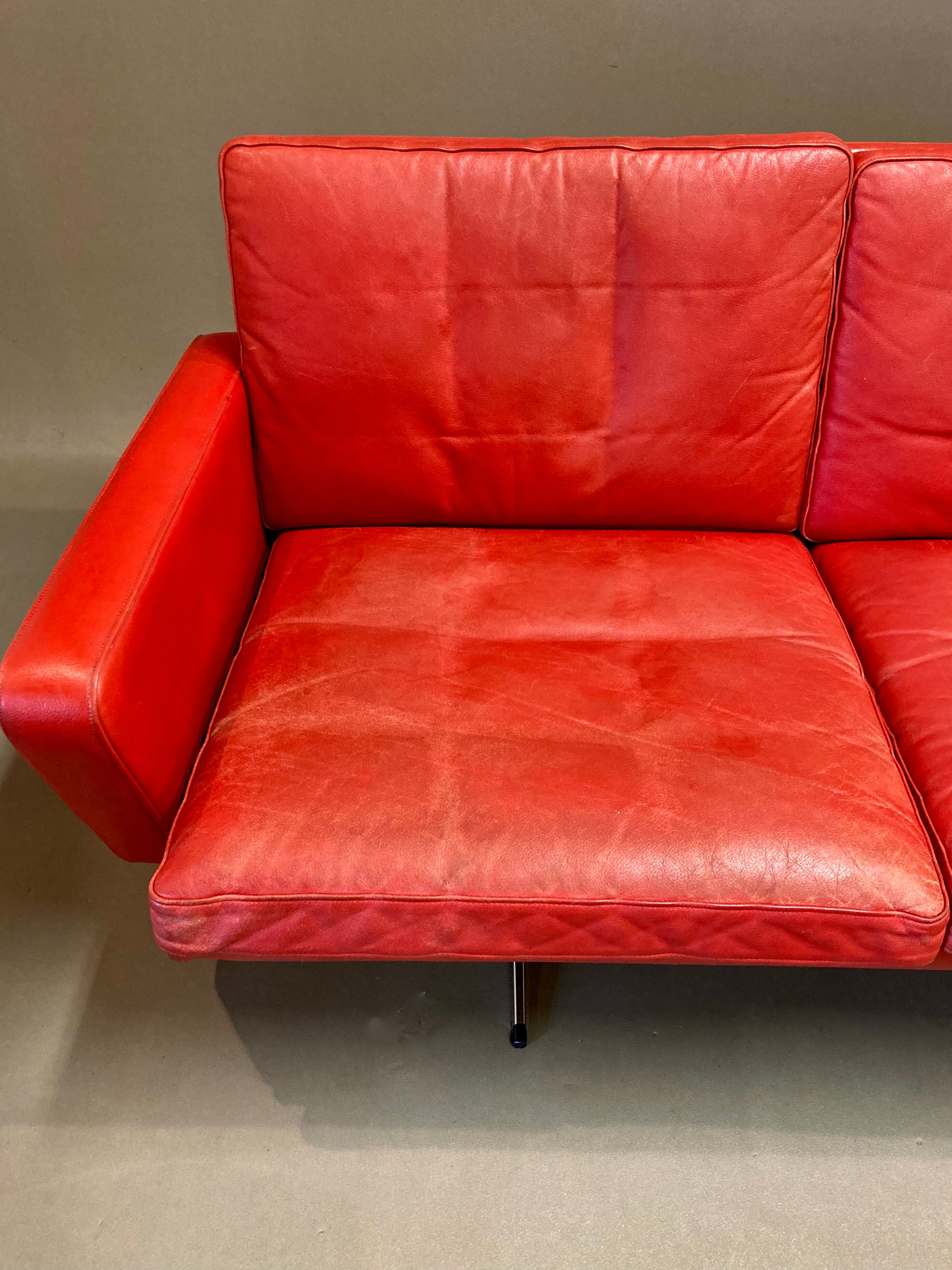 Sofa 3 places leather and chrome design 1950