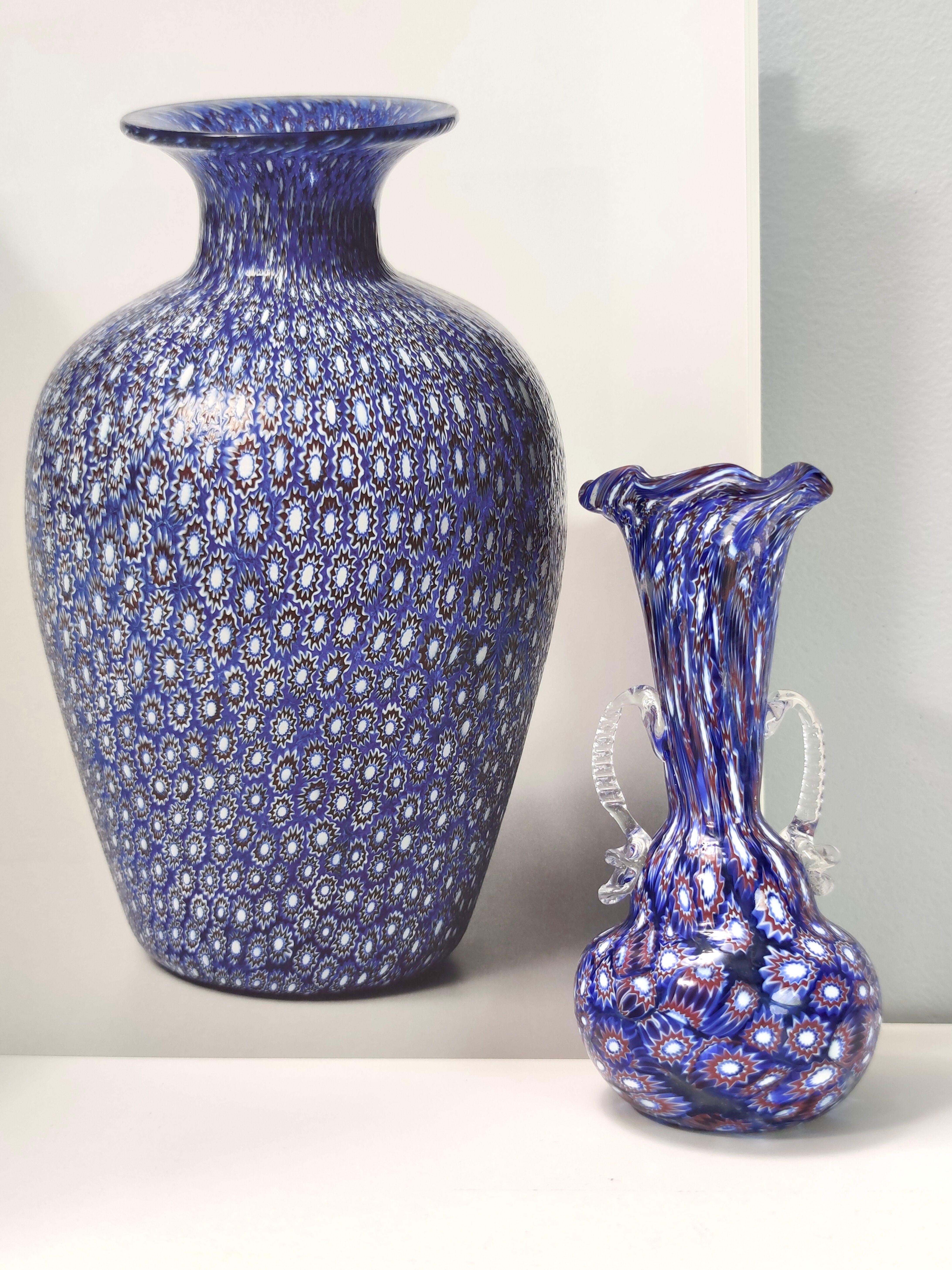 Blue murano glass vase ascribable to fratelli toso with murrines, italy