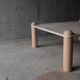 Square bass table in travertine and solid wood - 70s