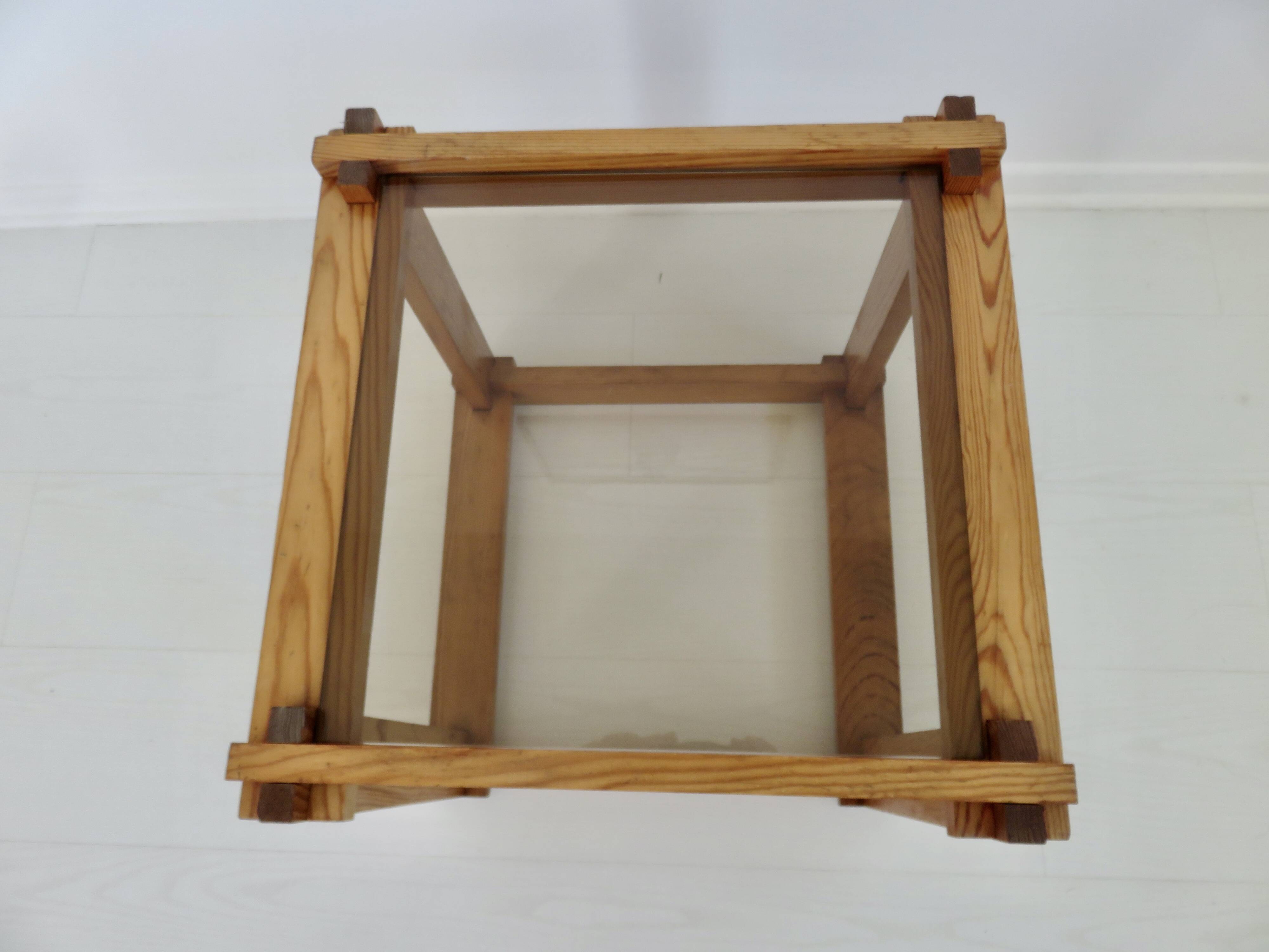 Scandinavian bedside table or side table in pine and smoked glass, 1980