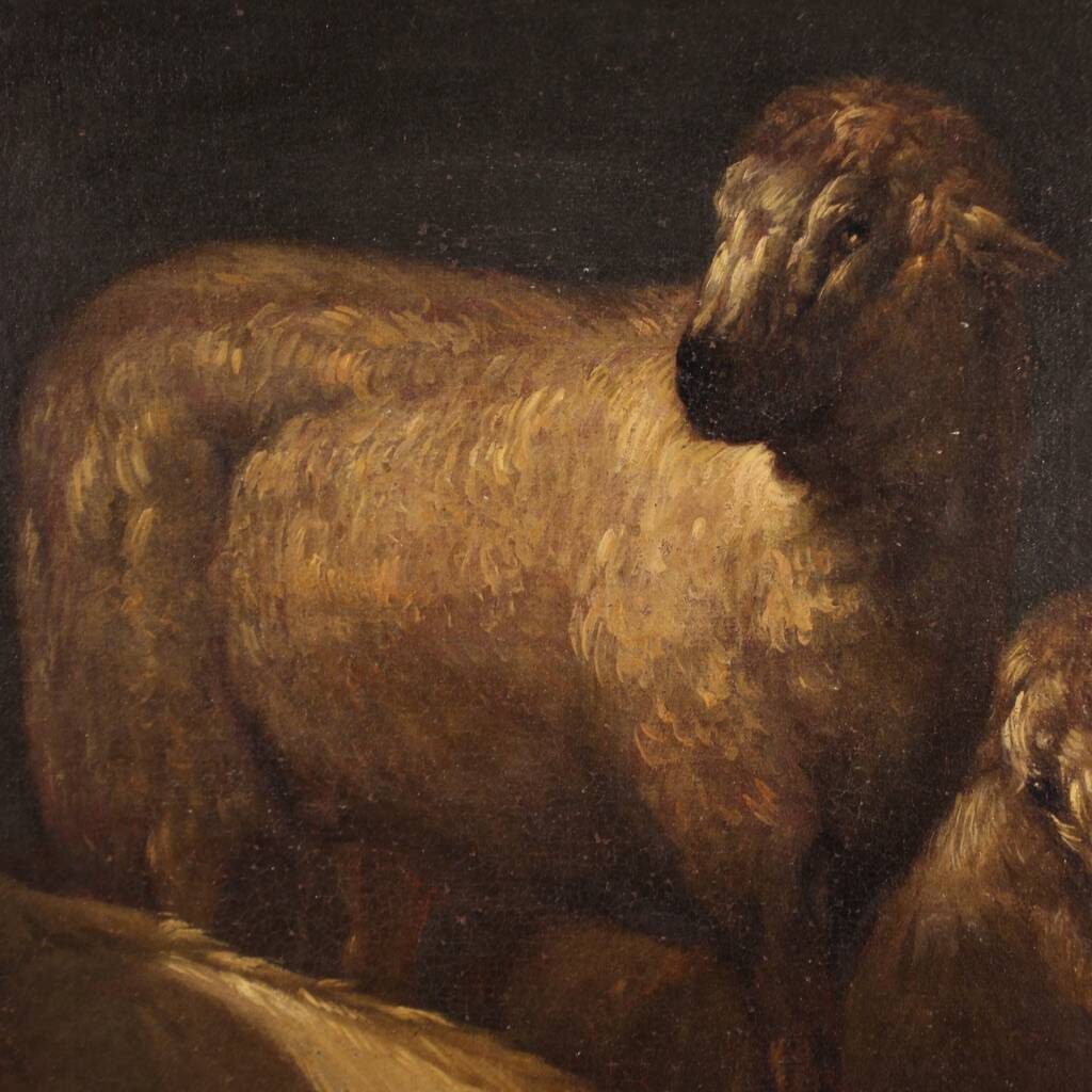 Beautiful 17th century painting, bucolic landscape with goats